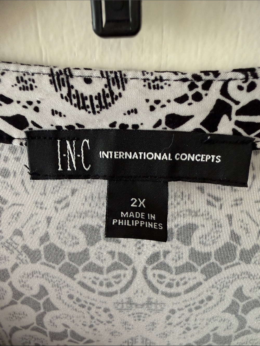 INC International Concepts Black and White Lace-Print Button Front Blouse - Picture 2 of 3